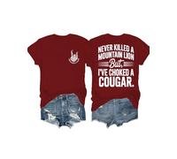 Never Killed A Mountain Lion But I've Choked A Cougar Shirt Scollo a V Divertente Maglietta con grafica su due lati, Porpora, L