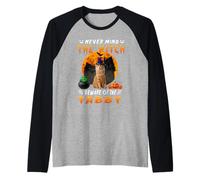 Never Mind The Witch Attenti a Tabby Cat Halloween Maglia con Maniche Raglan