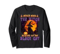 Never Mind The Witch Beware of Black Cat Halloween Maglia a Manica