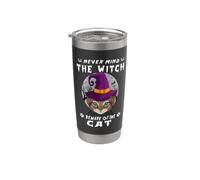 Never Mind The Witch Beware Of Cat Kitty Halloween Bicchiere termico in acciaio inox doppia parete