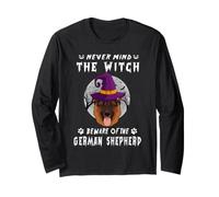 Never Mind The Witch Beware of German Shepherd Dog Halloween Maglia a Manica