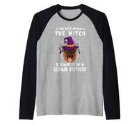 Never Mind The Witch Beware of German Shepherd Dog Halloween Maglia con Maniche Raglan