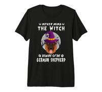 Never Mind The Witch Beware of German Shepherd Dog Halloween Maglietta Premium