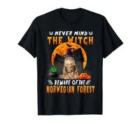 Never Mind The Witch Beware of Norwegian Forest Halloween Maglietta