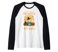 Never Mind The Witch Beware of Pit Bull Dog Halloween Maglia con Maniche Raglan