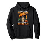 Never Mind The Witch Beware of Russian Blue Cat Halloween Felpa con Cappuccio