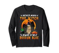 Never Mind The Witch Beware of Russian Blue Cat Halloween Maglia a Manica