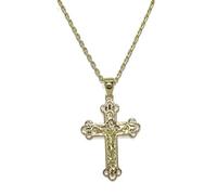 Never Say Never - Bellissima croce artigianale in oro giallo 18 K con Cristo, speciale per la Prima Comunione, con catena forzatina da 50 cm, elegante, solida e resistente