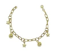 Never Say Never Bellissimo e allegro bracciale da donna in oro giallo 18 carati con stelle e sfere d'oro, catena a maglia. 4,90 gr di oro 18 carati, 18.5 centímetros, Oro