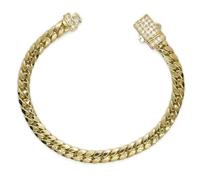Never Say Never Bracciale Cubana da Uomo in Oro Giallo 18k - 7mm - 21cm - 13.30g - Chiusura Monaco con 28 zirconi