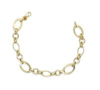 Never Say Never Bracciale da donna in oro giallo opaco e lucido 18k con catena a maglie ovali e dettaglio in greca, larghezza 1,10 cm, lunghezza 19,00 cm. 2,80 g di oro 18 carati.