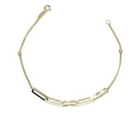 Never Say Never Bracciale da donna originale ed elegante in oro giallo 18 carati con catena a barbazzale piatta, 2 sfere in oro da 3,00 mm e 5 maglie forzate piatte., cm, Oro, Nessuna pietra preziosa