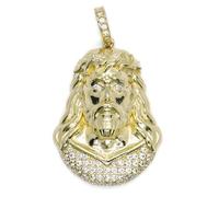 Never Say Never Ciondolo a forma di Cristo in oro giallo 18 k, testa di Gesù con zirconi e finitura di alta gioielleria, medaglia religiosa premium, 5,10 g