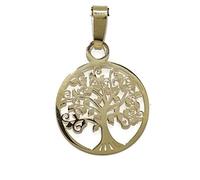 Never Say Never - Ciondolo in oro giallo con albero della vita di 2 cm di diametro, Piatto
