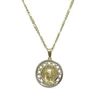 Never Say Never Collana da 45 cm in oro giallo 18 carati e medaglia della Vergine Bambina in oro giallo e oro bianco 18 carati con 6 zirconi. 18 mm di diametro. Peso: 2,85 g di oro 18 carati, oro