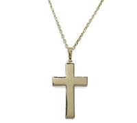 Never Say Never Croce in oro giallo 18k su due lati, opaca e lucida 2,70 cm di alta con catena forzata lunga 50 cm. 4,25 g di oro 18 carati, Oro