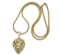 Never Say Never Leone oro giallo 18 k con zirconi premium e catena bicolore lapidata, set da uomo di alta gioielleria - 47,65 g oro 18 k serie limitata