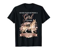 Never Stand Between A Girl And Her German Shepherd Floral Maglietta
