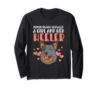 Never Stand Between A Girl And Her Heeler Funny Bovino Cane Maglia a Manica