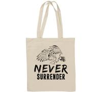 Never Surrender - Borsa tote in cotone naturale, motivo: aquila, colore: Bianco