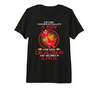 Never Underestimate A Boy Loves Dragons Born in April Maglietta Premium
