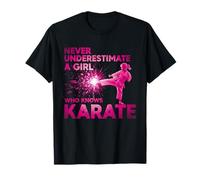 Never Underestimate a Girl Who Knows Karate Frase Divertente Maglietta