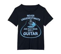 Never Underestimate An Old Man with A Guitar Maglietta, Donna Plus-Size, Nero, 5X