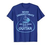Never Underestimate An Old Man with A Guitar Maglietta, Uomo, Blu Reale, M