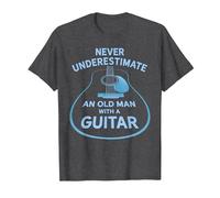 Never Underestimate An Old Man with A Guitar Maglietta, Uomo, Grigio Scuro, 5XL