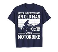Never Underestimate An Old Man with A Motorbike Funny Biker Maglietta, Uomo, Navy, S
