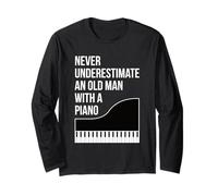 Never Underestimate An Old Man with A Piano T-Shirt per Uomo Maglia a Manica