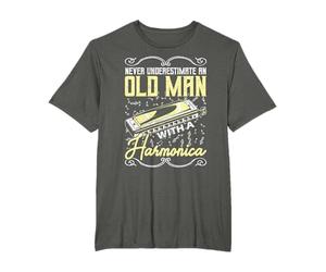 Never Underestimate An Old Man With Harmonica Armonica Maglietta