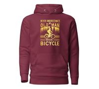Never Underestimate an Old Man with His Bicycle Felpa con cappuccio unisex per adulti, Bordeaux, L