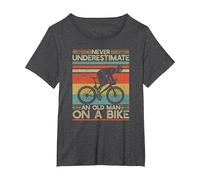 Never Underestimate And Old Man On a Bike Cycling | Cyclist Maglietta, Donna Plus-Size, Grigio Scuro, 5X