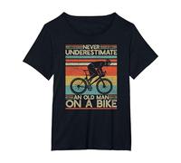 Never Underestimate And Old Man On a Bike Cycling | Cyclist Maglietta, Donna Plus-Size, Nero, 5X