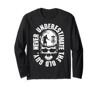 Never Underestimate The Old Guy Funny Disc Golf Tramonto Skull Maglia a Manica