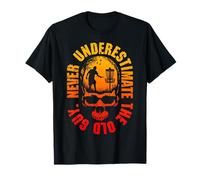 Never Underestimate The Old Guy Funny Disc Golf Tramonto Skull Maglietta