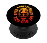 Never Underestimate The Old Guy Funny Disc Golf Tramonto Skull PopSockets PopGrip Adesivo