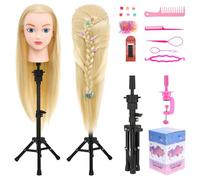 Neverland 20" Testina Parrucchiere con Treppiede, Testa Studio Parrucchiere 100% Sintetica Morbidi Manichino Cosmetologia Formazione Parrucchiere Pratica Modello Capelli