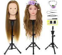 Neverland 24 inches Testa per Parrucchieri con Supporto 50% Capelli Veri Testa per Parrucchieri con Treppiede per parrucca Testa Parrucchiera con Treppiedi parrucchiere+ DIY Accessor