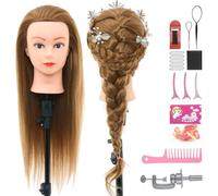 Neverland 28" Testa per Parrucchieri, 60% Capelli Umani, Teste per Parrucchieri Allenamento con Fermaglio da Tavolo + Set per Acconciature (Biondo)