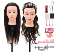 Neverland 28" Testa per Parrucchieri, 60% Capelli Umani, Teste per Parrucchieri Allenamento con Fermaglio da Tavolo + Set per Acconciature (Marrone)