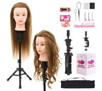 Neverland 71 cm testa per parrucchieri con Supporto, 60% Capelli Veri Testa di Allenamento per Parrucchieri, Testina Parrucchiere con Morsetto + Acconciature per Capelli (Biondo)