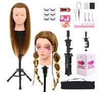 Neverland 71 cm Testa per Parrucchieri da Truccare e Pettinare con Supporto, 60% Capelli Veri Testa per Trucco, Testina Parrucchiere con Morsetto + Acconciature per Capelli (Oro #27)