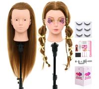 Neverland 71cm Testa Bambola da Truccare e Pettinare con 60% Capelli Veri, Testa per Parrucchieri, Testa di Allenamento per Parrucchieri + Accessori per Capelli, Ciglia e Supporto da Tavolo (Biondo)