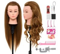 Neverland Beauty Testa per Parrucchieri 60% Capelli Umani, 71 cm Testa di Allenamento per Parrucchieri, Testa di Acconciatura con Accessori per Capelli e Supporto da Tavolo (Oro)