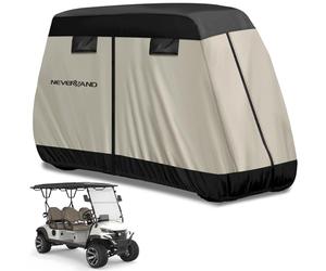 NEVERLAND Copertura per carrello da golf per 2 passeggeri, impermeabile, 420D, con presa d'aria e cerniera, compatibile con EZGO Yamaha Club Car 2 posti (fino a 240 cm), nero e marrone