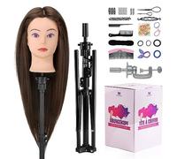 Neverland Testa da Parrucchiere con Treppiede, 71cm Testa per Parrucchieri Capelli Veri 60%, Testa Manichino Bambola per il Salone con Supporto+ Accessori per Capelli Set
