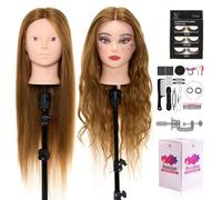 Neverland Testa per Parrucchieri, 28" 60% Capelli Veri Testa Bambola da Truccare e Pettinare Testa Manichino con Supporto Morsetto da Tavolo, Ciglia, Fai da te Capelli Styling Treccia Set