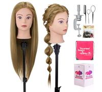 Neverland Testa per Parrucchieri, 28 Pollici Testina Parrucchiere Capelli veri 60%, Testa di Manichino con Morsetto da Tavolo + Set di Strumenti per lo Styling dei Capelli fai da te(oro)